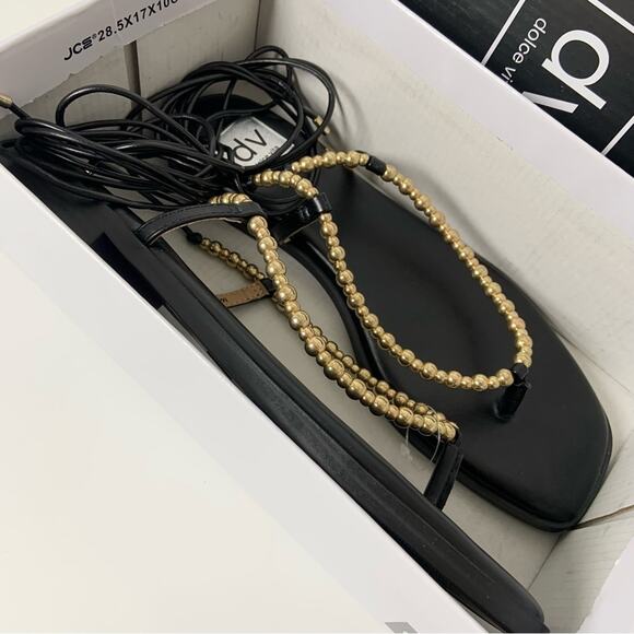 Dolce Vita Black Gold Beaded Lace Up Gladiator Flat Sandals Size 9.5 NEW IN BOX - Picture 9 of 14
